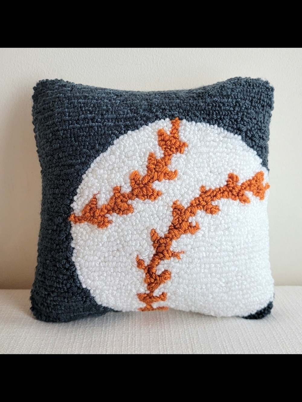 Pottery Barn Kids Baseball Pillow Bedroom Throw Accent Hook Yarn Tufted Square